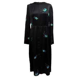 Diane Von Furstenberg Bird-Print Midi Dress in Black Silk